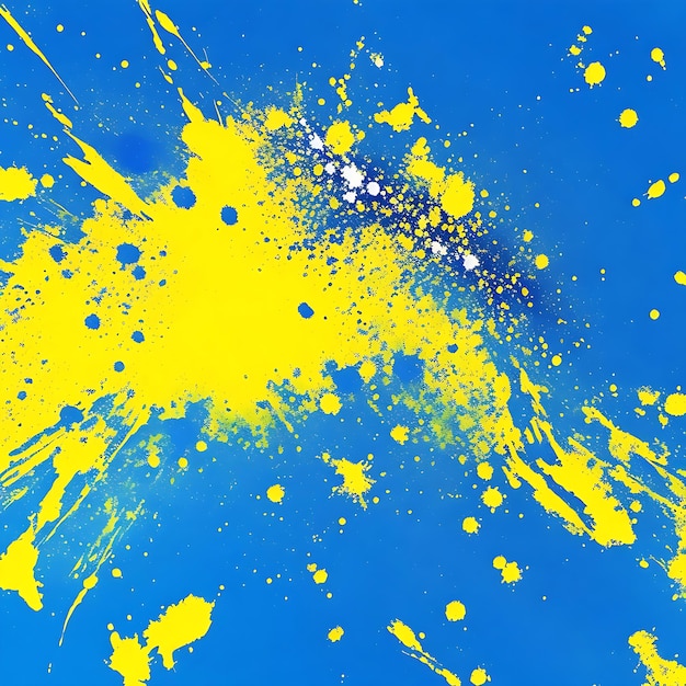 A blue and yellow paint splatter