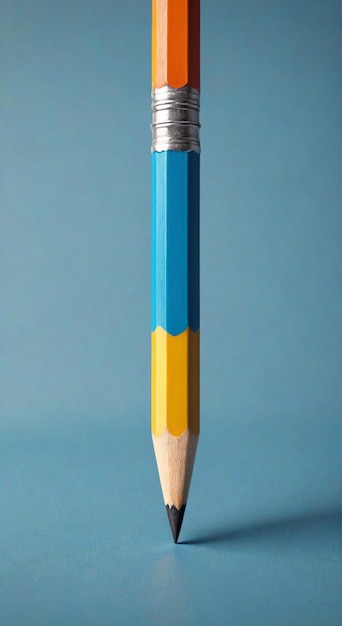 a blue and yellow pencil with a yellow top that has a blue top