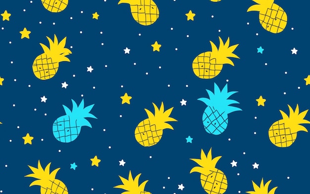 a blue and yellow pineapple pattern with stars and stars