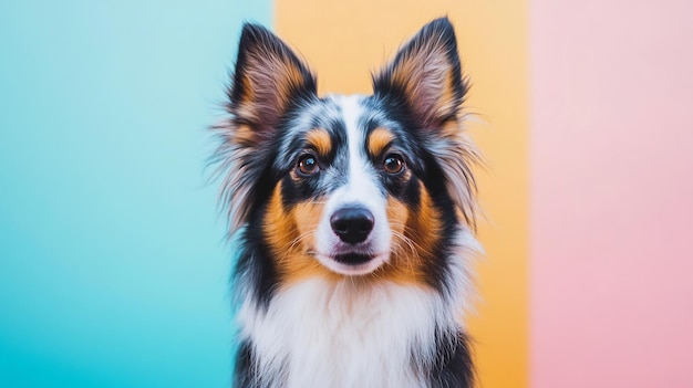 Blue yellow pink Australian Shepherd portrait