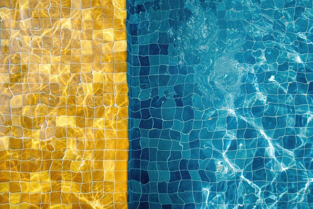 Photo blue and yellow pool tiles closeup copy space