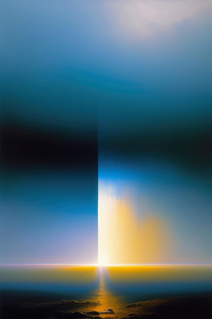 A blue and yellow poster of an abstract mystical halo of light