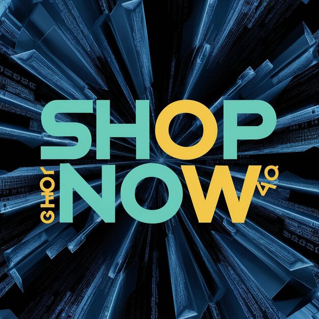 Photo a blue and yellow sign that says shop now now now now