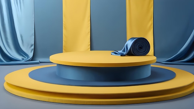 a blue and yellow slide with a blue band around it