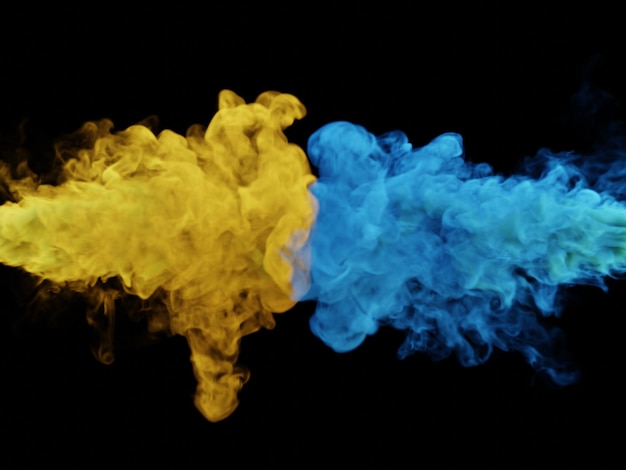 Blue and yellow smoke 3d render