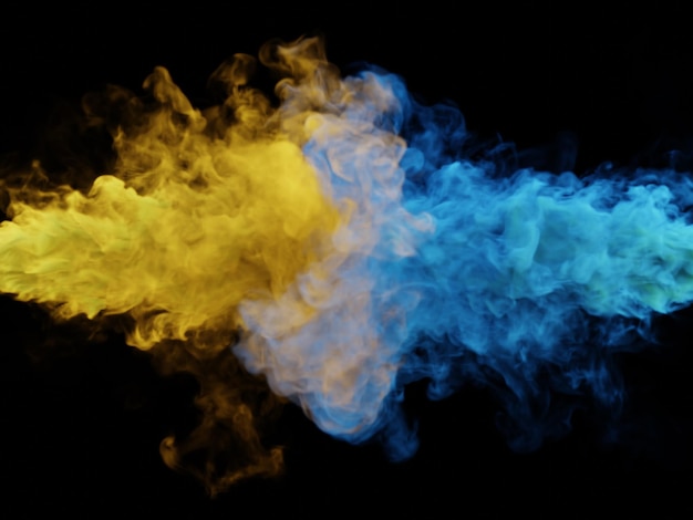 Blue and yellow smoke 3d render