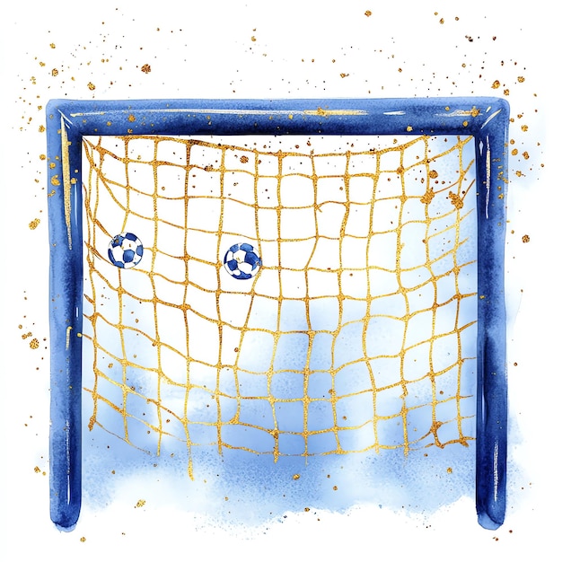 Photo a blue and yellow soccer goalie is drawn in a blue and yellow picture