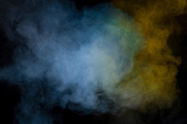 Blue and yellow steam on a black background