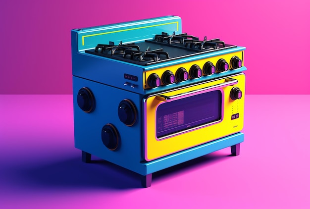 A blue and yellow stove illustration