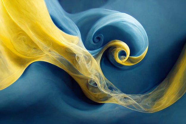 Blue and yellow swirling fluid art abstract background 2d illustration