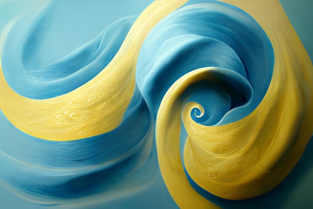 Blue and yellow swirling fluid art abstract background 2d illustration