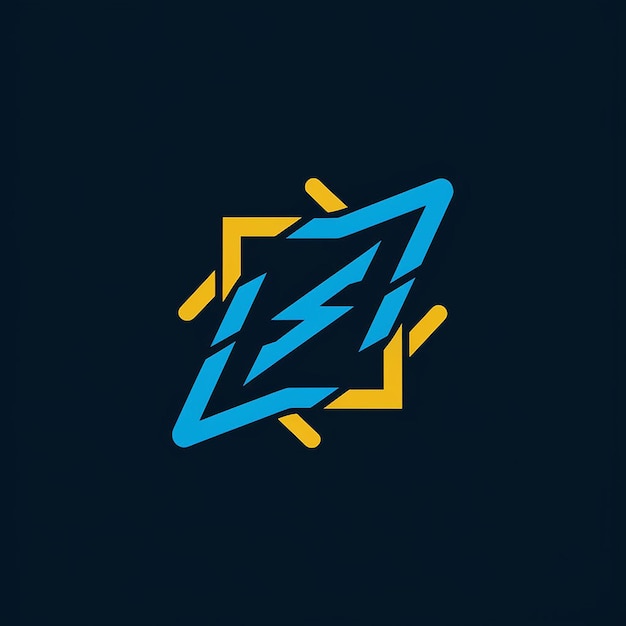 a blue and yellow symbol with a blue background that says lightning