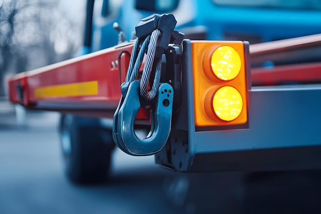 Photo a blue and yellow truck with the chain attached to it