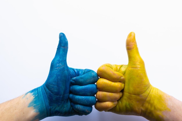 Blue and yellow ukrainian hands isolated symbolic hands