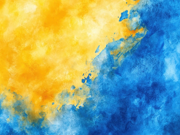 Blue and yellow watercolor texture background composition