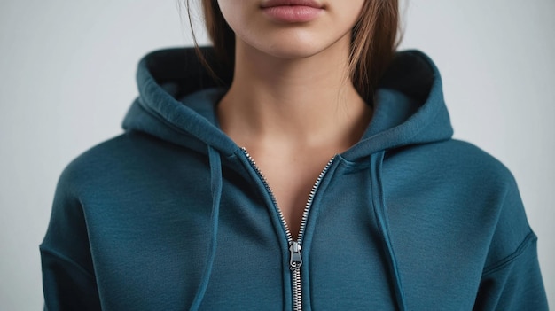 a blue zip up hoodie with a zipper on the front