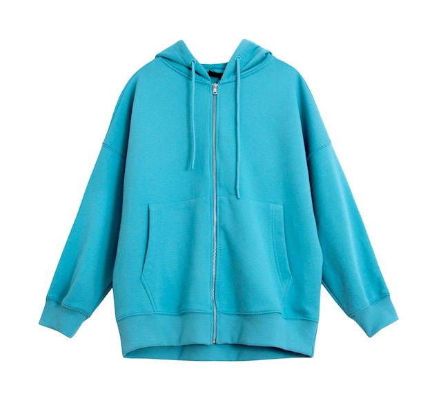 Blue zipped hoodie isolated on white Casual sweatshirtsportswearFashionable jumper with zipperModern unisex hoody