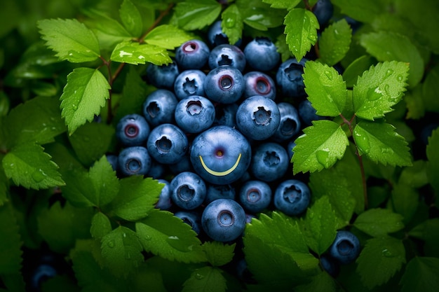 Blueberries arranged in the shape of a smiley face