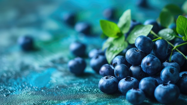 Blueberries on an artistic textured turquoise background