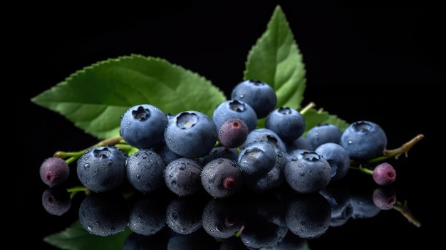 Blueberries on a black background