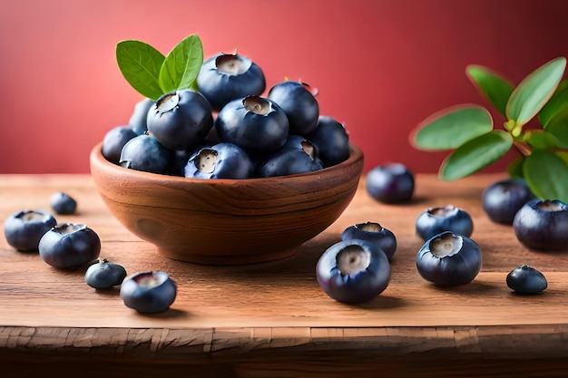 Blueberries in a bowl on a wooden table