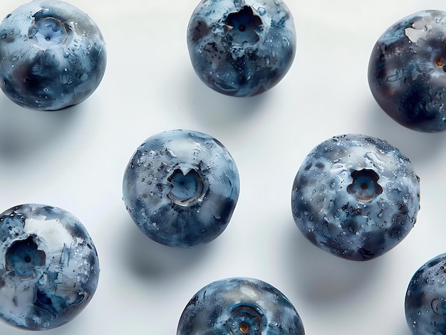 Blueberries Photo CloseUp of Blueberries with Water Droplets on a White Background