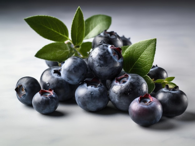 Blueberries with green leaf