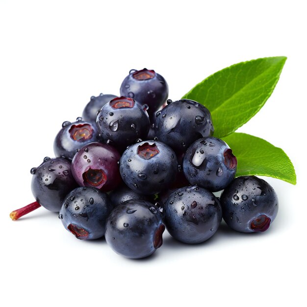 Blueberries with leaves isolated on white background close up Healthy food