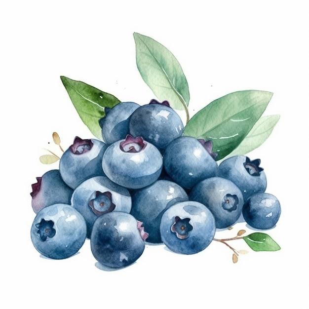 Blueberries with leaves on a white background