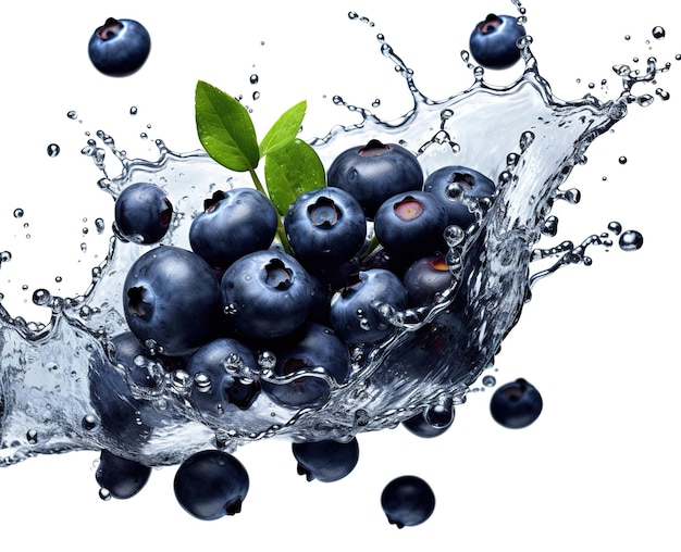 Blueberries with watersplash isolated on background