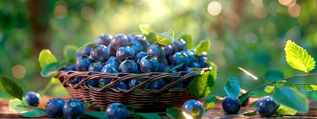 blueberry in a basket in the garden selective focus