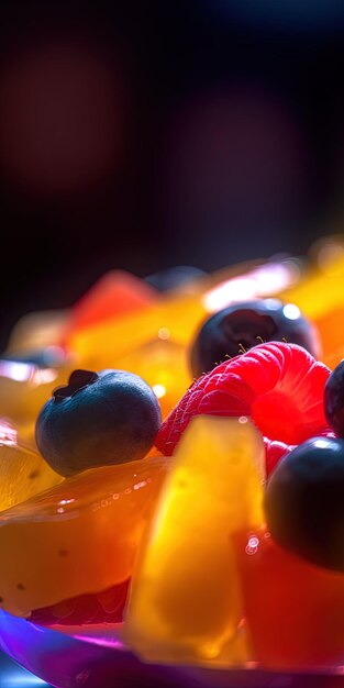 A blueberry in a bowl of fruit