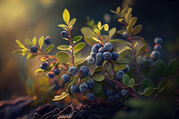 Blueberry bush on a nature backgroundgenerative ai