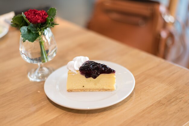 Blueberry cheesecake on plate