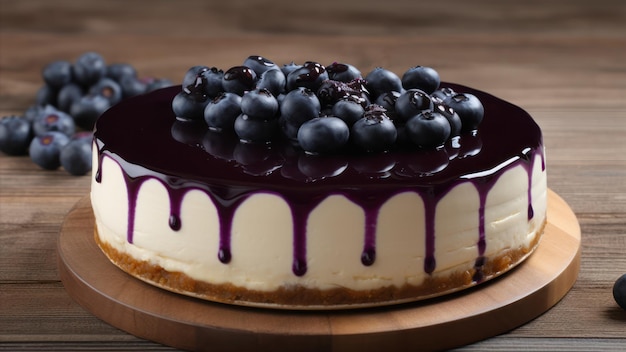 Blueberry cheesecake with a white glaze