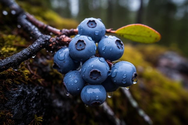 Photo blueberry closeup on a tree selective focus