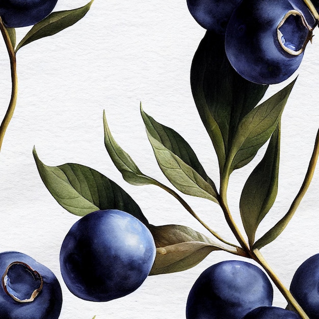 Blueberry fruit seamless background. Return repeat pattern. Vintage motif