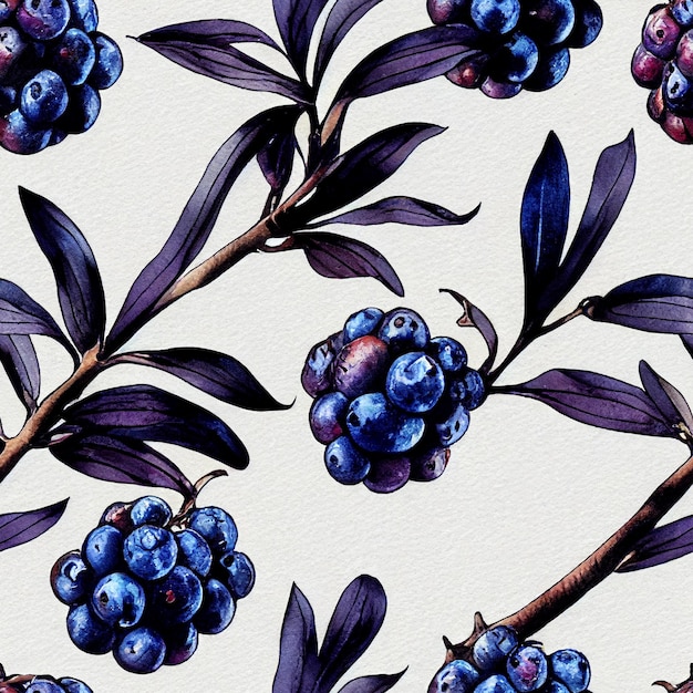 Blueberry fruit seamless background. Return repeat pattern. Vintage motif