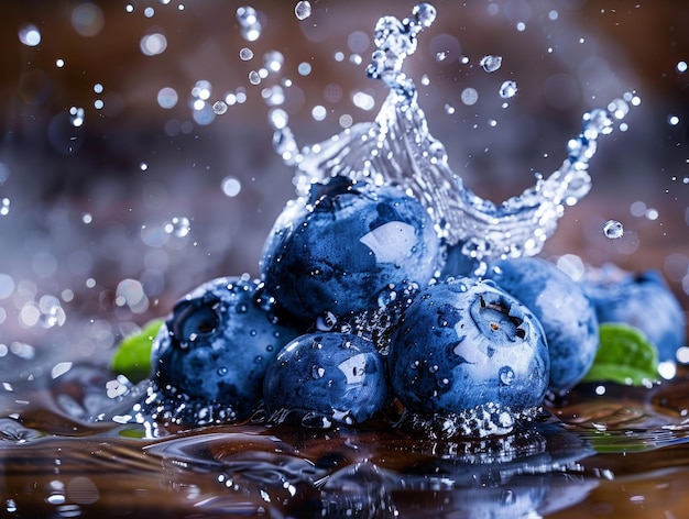 Blueberry fruit in splash of water