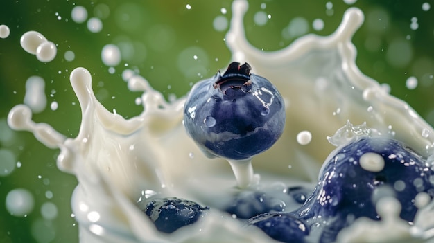 Photo a blueberry is being splashed with water