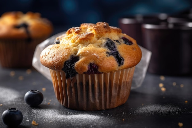 Blueberry muffins on a black table