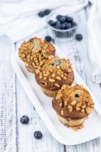 Blueberry Muffins selective focus detailed closeup shot