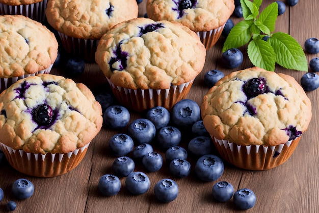 Blueberry Muffins with Ingredients generative art by AI