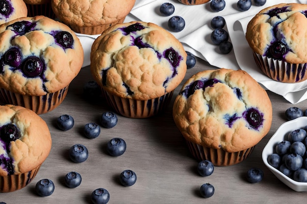 Blueberry Muffins with Ingredients generative art by AI