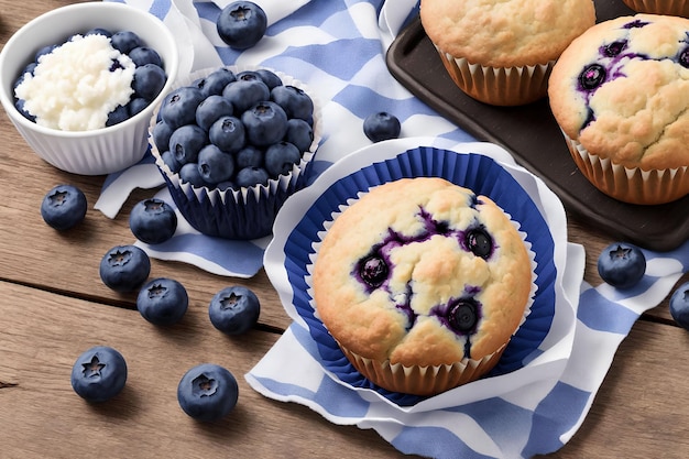 Blueberry Muffins with Ingredients generative art by AI