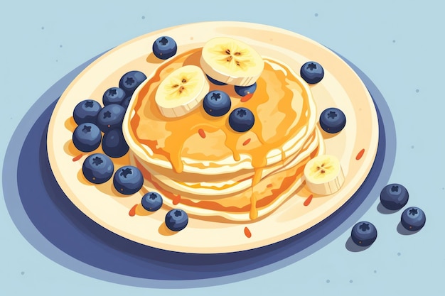 Photo blueberry pancakes dessert fruit plate