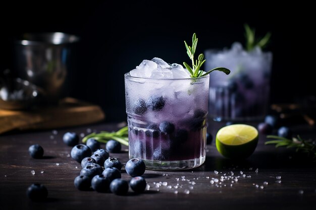 Blueberry and rosemary gin fizz cocktails