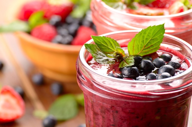 Blueberry and strawberry mix healthy smoothie on the table