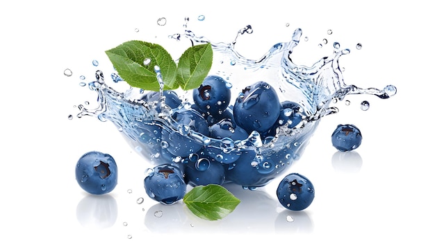 Blueberry in a sweet splash isolated on white background illustration