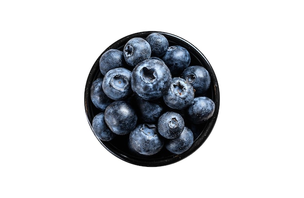 Blueberry in a white cup antioxidant organic superfood concept for healthy eating Isolated on white background